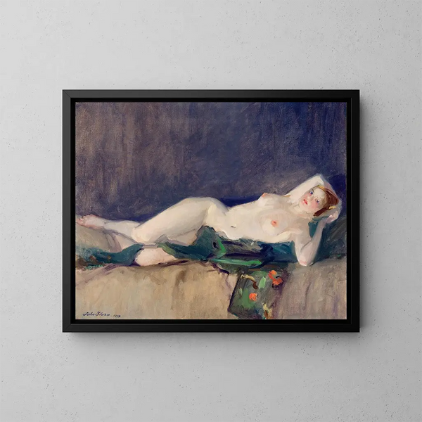 Nu z zieloną chustą - John Sloan — oprawiony obraz na ścianie