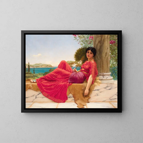 przylegający do kolumny - John William Godward — oprawiony obraz na ścianie