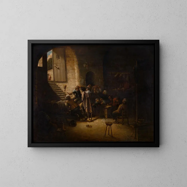 Scena z tawerny z broniami w Antwerpii - Joos van Craesbeeck — oprawiony obraz na ścianie