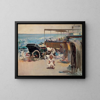 Jos Navarro y Llorens - Horsedrawn Carriage and Child on the Beach.webp