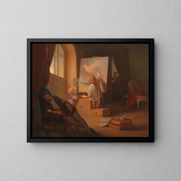 Le peintre endormi - Josef Danhauser — oprawiony obraz na ścianie