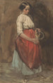 Młoda dziewczyna stojąca, wylewająca kieliszek - Josef Eduard Teltscher van Elven — widok dzieła