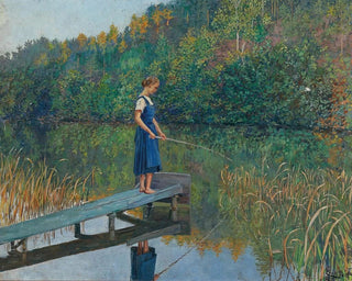 Josef Engelhart - A Girl on a Jetty fishing.webp