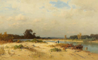 Josef Willroider - Bavarian River Landscape with Women Gathering Wood.webp