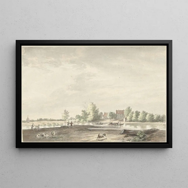 La maison de passage sur la Lek près de Schoonhoven - Joseph Adolf Schmetterling — oprawiony obraz na ścianie