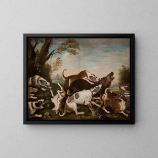 Joseph Anton Harzath - Hunting Scene Dogs Attacking Wild Boar.webp