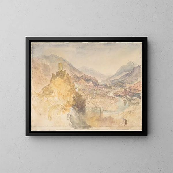 Le Val d'Aoste et le Château d'Argent widziane z góry z Villeneuve - Joseph Mallord William Turner — oprawiony obraz na ścianie