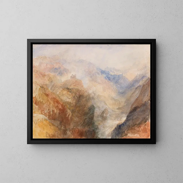 Montjovet z Saint-Vincent, patrząc na Dolinę Aosty w kierunku Berriaz - Joseph Mallord William Turner — oprawiony obraz na ścianie