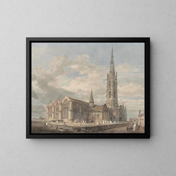 Widok na północny wschód od kościoła w Grantham, Lincolnshire - Joseph Mallord William Turner — oprawiony obraz na ścianie