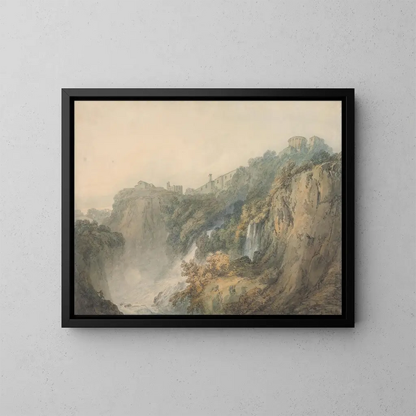 Tivoli z świątynią Sybilli i wodospadami - Joseph Mallord William Turner — oprawiony obraz na ścianie