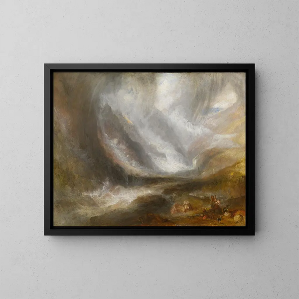 Dolina Aosty: burza śnieżna, lawina i burza - Joseph Mallord William Turner — oprawiony obraz na ścianie