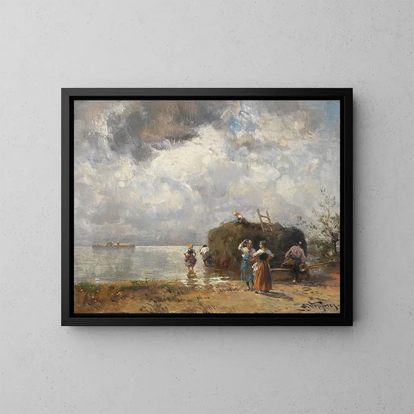 Łódź rybacka nad Chiemsee - Joseph Wopfner — oprawiony obraz na ścianie
