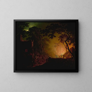 Joseph Wright of Derby - A cottage on fire at night.webp