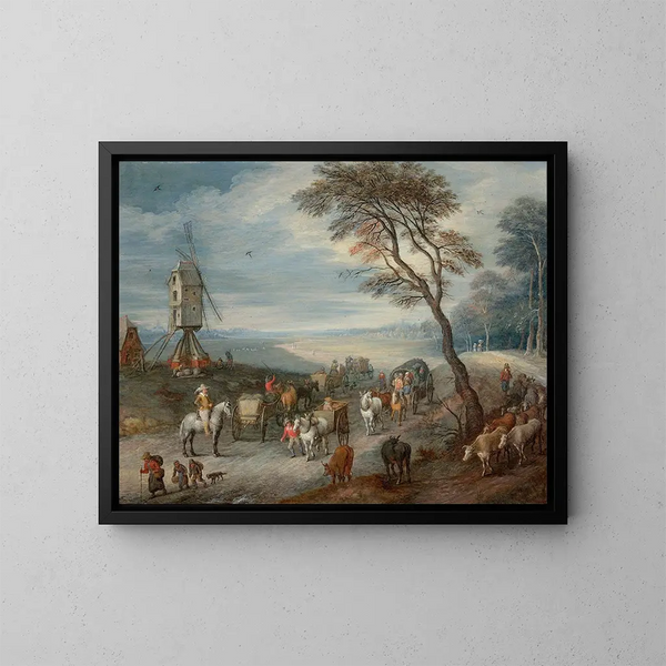 Le départ pour le marché près d'un moulin - Joseph van Bredael — oprawiony obraz na ścianie