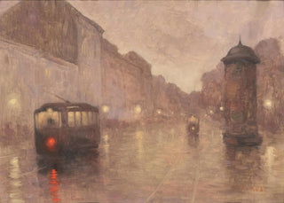 Joszef Kerekes - A street in Budapest in the rain.webp