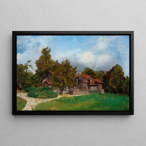 Villa dans le jardin Kuklwka - Józef Chełmoński — oprawiony obraz na ścianie