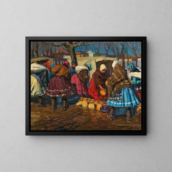 Un marché de poterie à Mihalovce - Jozef Teodor Mousson — oprawiony obraz na ścianie