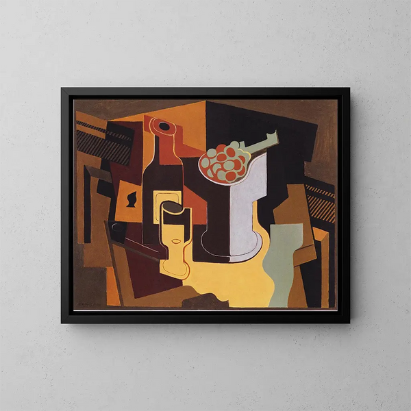 Butelka i miska z owocami - Juan Gris — oprawiony obraz na ścianie