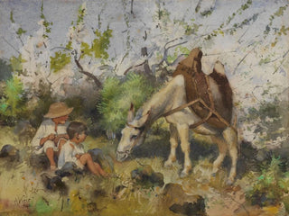 Julan Alden Weir - Summer landscape with children and donkey.webp