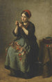 Wiejska szyjąca na nitkę - Jules Breton — widok dzieła