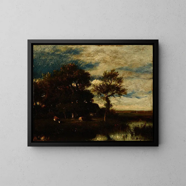 pejzaż z rzeką - Jules Dupré — oprawiony obraz na ścianie