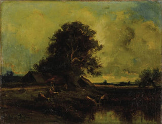 Jules Dupr - River Landscape with Cottage.webp