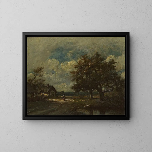 Le cottage au bord de la route sous un ciel orageux - Jules Dupré — oprawiony obraz na ścianie