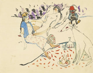 Kobieta z psem i nagą - Jules Pascin — widok dzieła