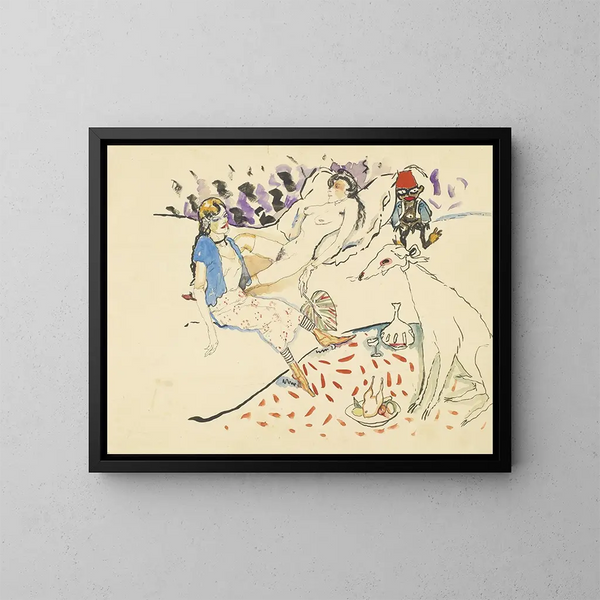 Kobieta z psem i nagą - Jules Pascin — oprawiony obraz na ścianie