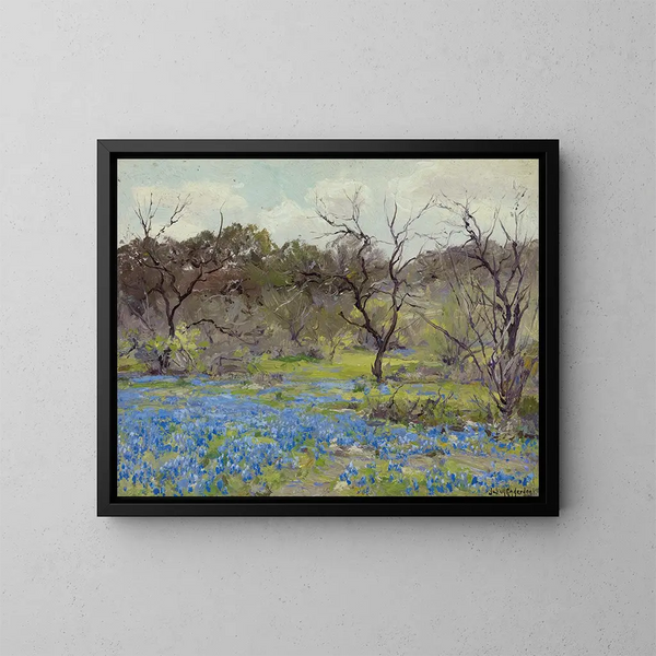 Wczesnej wiosny, Bluebonnets i Mesquite - Julian Onderdonk — oprawiony obraz na ścianie