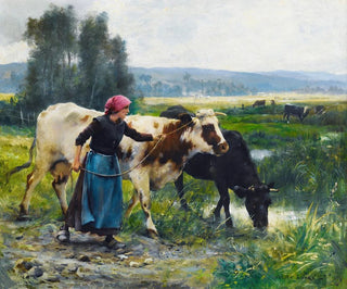 Julien Dupr - Young Peasant Woman With Two Cows.webp