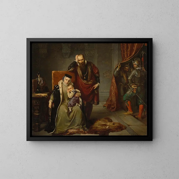 Catherine Jagellon z synem Zygmuntem w więzieniu - Józef Simmler — oprawiony obraz na ścianie
