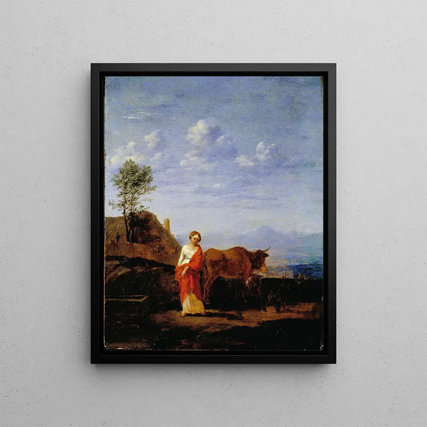 Karel Dujardin - A Woman with Cows on a Road.webp