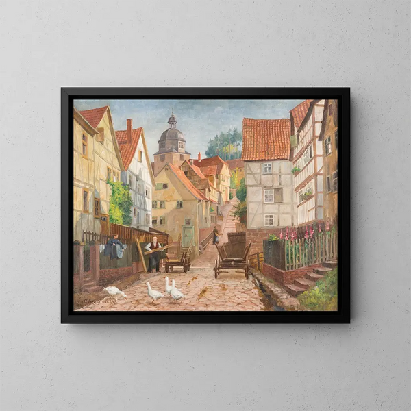 Aleja w historycznym mieście Marburg - Karl Armbrust — oprawiony obraz na ścianie