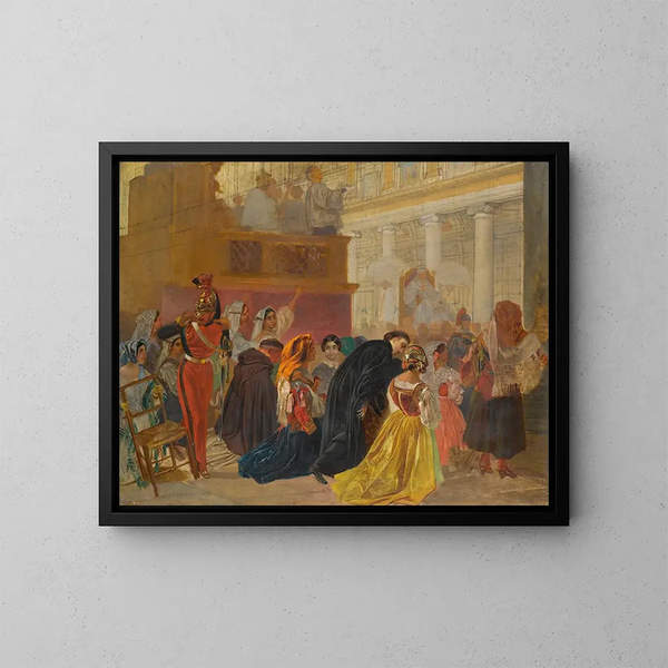 Studium powrotu papieża Piusza IX do Rzymu w 1850 roku - Karl Bryullov — oprawiony obraz na ścianie