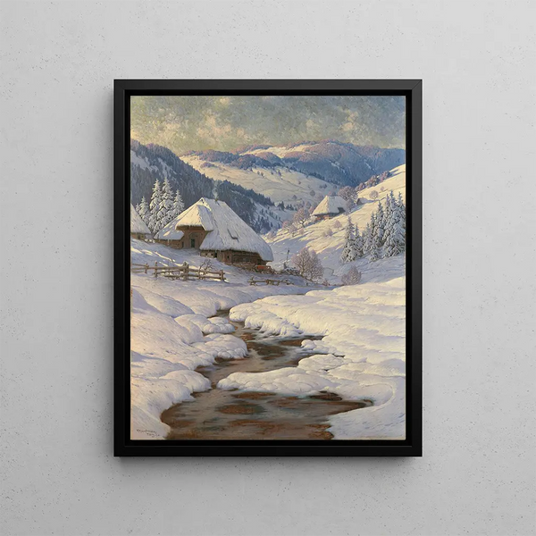 Karl Hauptmann - Black Forest Farmhouses in a Winter Landscape.webp