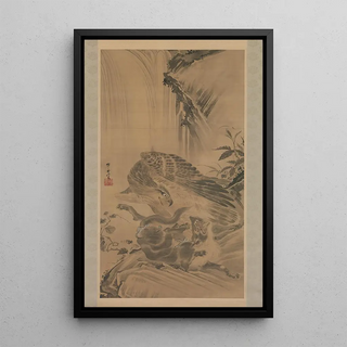 Kawanabe Kysai - Eagle Attacking a Mountain Lion.webp