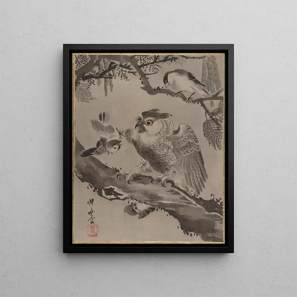 Kawanabe Kysai - Owl Mocked by Small Birds.webp