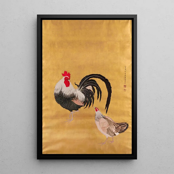 Kishi Ganku - A Japanese scroll depicting a cockerel and hen.webp