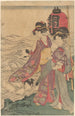 Dwie kobiety z dziećmi nad brzegiem morza - Kitagawa Utamaro — widok dzieła