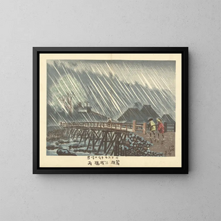 Deszcz w Sanmaibashi w Hakone - Kobayashi Kiyochika — oprawiony obraz na ścianie