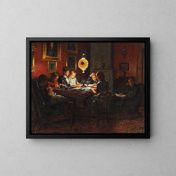 Portret rodziny przy świetle lampy - Kristian Zahrtmann — oprawiony obraz na ścianie