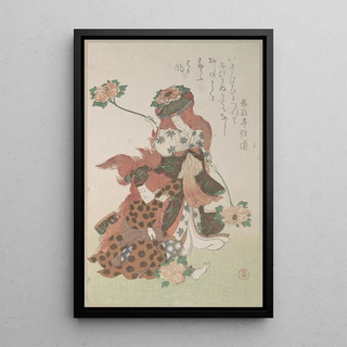 Kubo Shunman - Two Dancers Performing a Shakkymono Kabuki Dance from Spring Rain Surimono Album Harusame surimonoj vol 3.webp