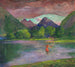 L'entrée de la rivière Tautira, pêcheur tahitien piquant un poisson - John La Farge — widok dzieła