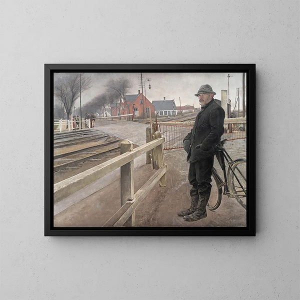 Oczekiwanie na przejazd kolejowy drogi Roskilde - Laurits Andersen Ring — oprawiony obraz na ścianie