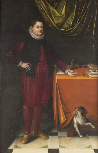 Lavinia Fontana - Portrait en pied dun jeune garon avec son chien.webp