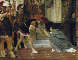 Lawrence AlmaTadema - Proclaiming Claudius Emperor Opus XlVIII.webp