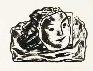 Leo Gestel - Twee maskers voor gebouw en rotsen schets.webp