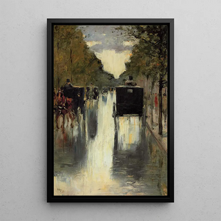 Lesser Ury - Berlin Street Scene With HorseDrawn Cabs.webp