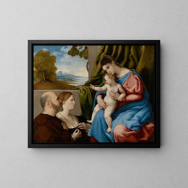 Pusty z Dzieciątkiem i dwoma darczyńcami - Lorenzo Lotto — oprawiony obraz na ścianie